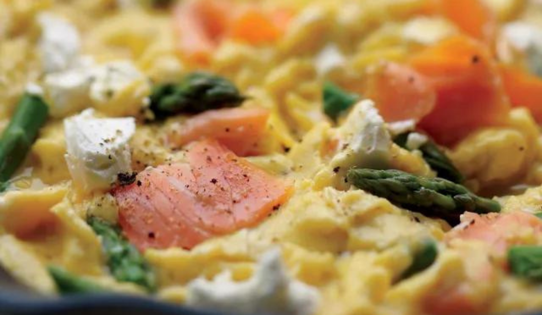 Scrambled Eggs With Salmon, Asparagus & Goat Cheese