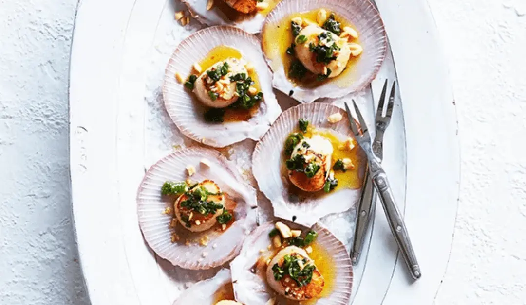 Grilled Scallops with Spring Onions and Peanuts